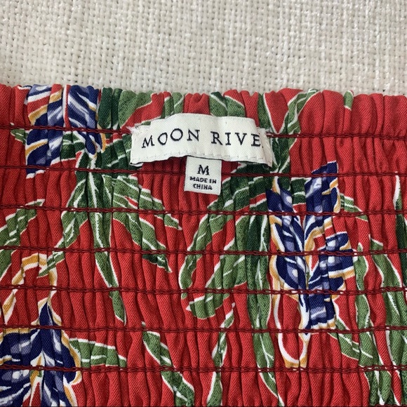 Moon River Tropical Jumpsuit Capri Length Jumper Romper rust green blue floral M - Picture 6 of 9